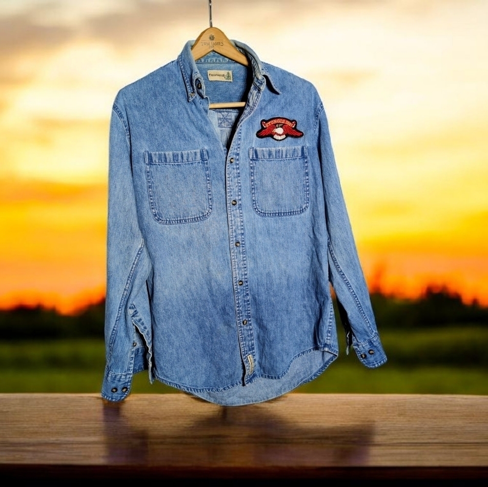 Fieldmaster Sz L Sturgis 2001 Denim Blue Men's Shirt Vintage